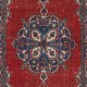Traditional Vintage Handmade Turkish Tribal Rug, 100% Wool. Red, Dark Blue and Beige Colors