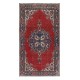 Vintage Turkish Tribal Rug, Traditional Handmade Small Village Carpet,100% Wool. Red, Dark Blue & Beige Colors
