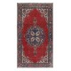Traditional Vintage Handmade Turkish Tribal Rug, 100% Wool. Red, Dark Blue and Beige Colors