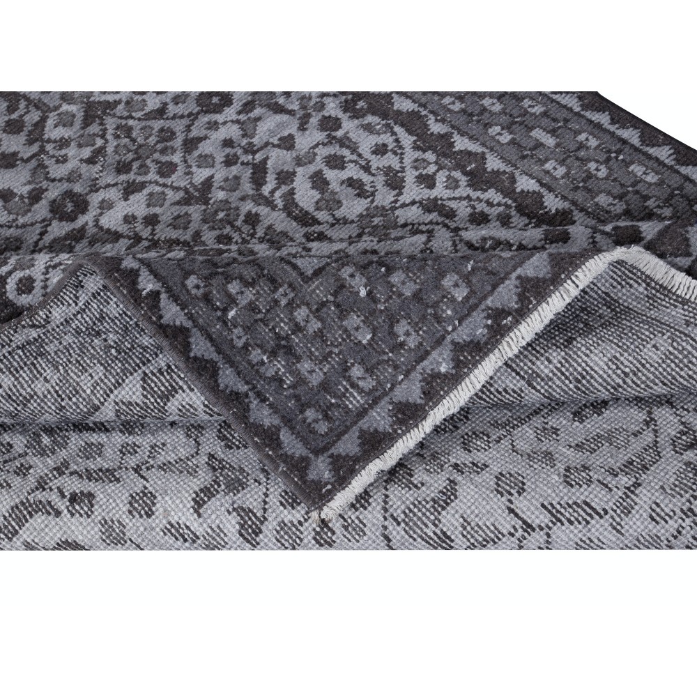Handmade Small Rug with Botanical Design and Gray Background from Turkey