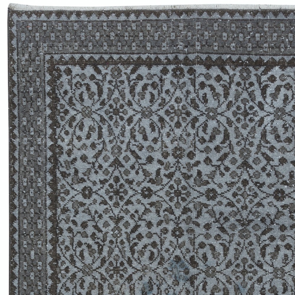Handmade Small Rug with Botanical Design and Gray Background from Turkey