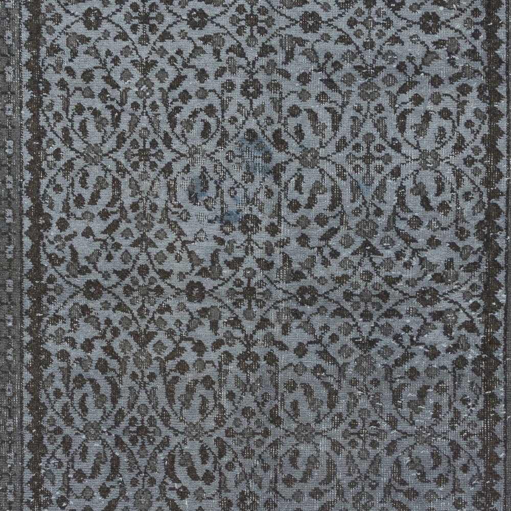 Handmade Small Rug with Botanical Design and Gray Background from Turkey
