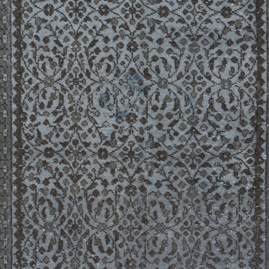 Handmade Small Rug with Botanical Design and Gray Background from Isparta, Turkey