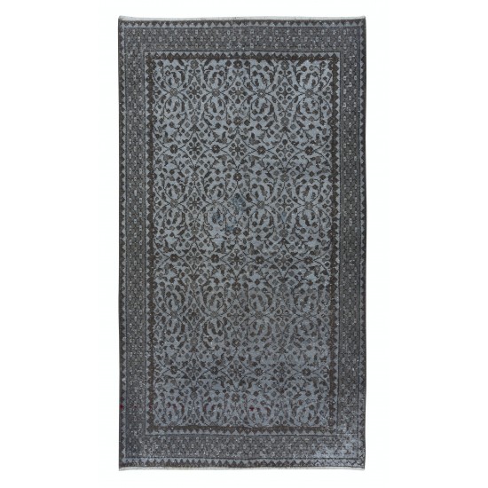 Handmade Small Rug with Botanical Design and Gray Background from Isparta, Turkey