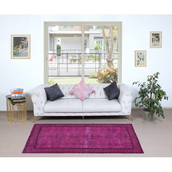Small Floral Patterned Pink Rug for Modern Interiors, Handwoven and Handknotted in Turkey