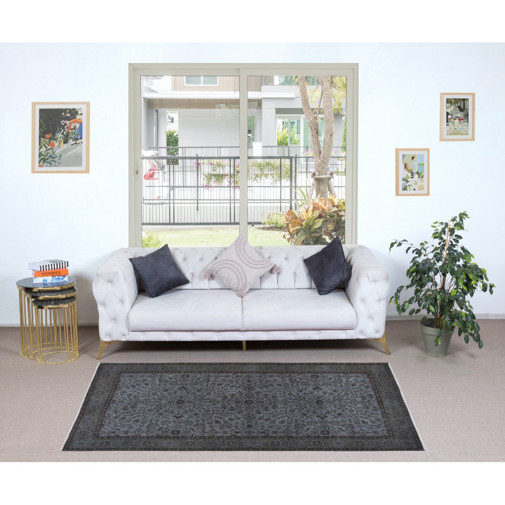 Dark Steel Gray Modern Area Rug, Handwoven and Handknotted in Turkey
