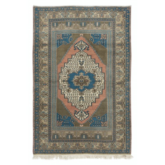 One of a Pair Vintage Turkish Tribal Rug, Handmade Oriental Carpet, 100% Wool