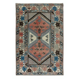 Unique Vintage Hand Knotted Turkish Area Rug with Geometric Patters, All Wool