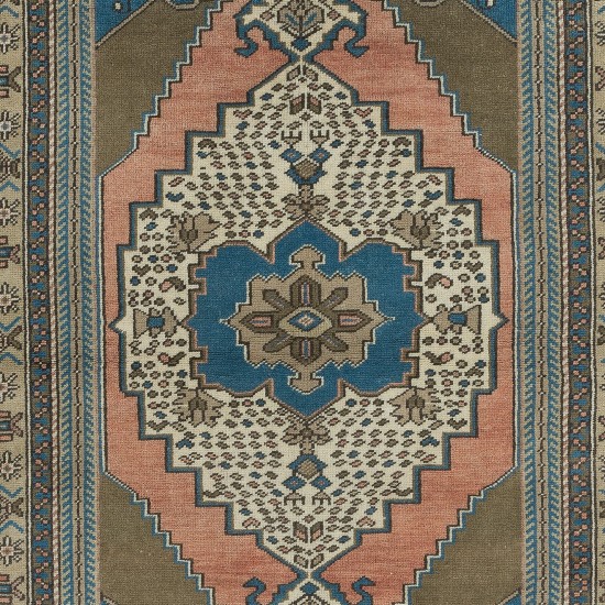 One of a Pair Vintage Turkish Tribal Rug, Handmade Oriental Carpet, 100% Wool