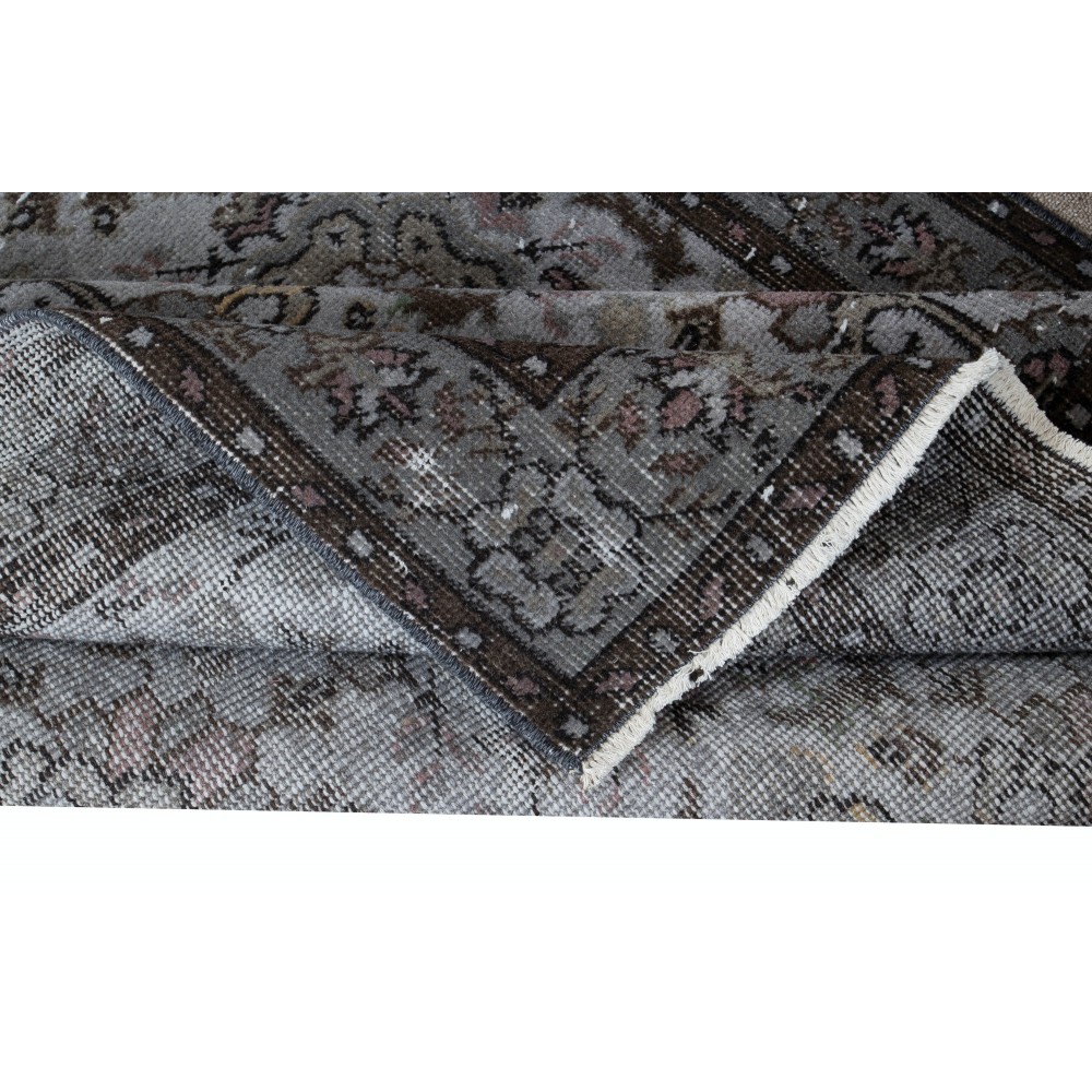 Gray Modern Handmade Turkish Rug, Floral Pattern Living Room Carpet