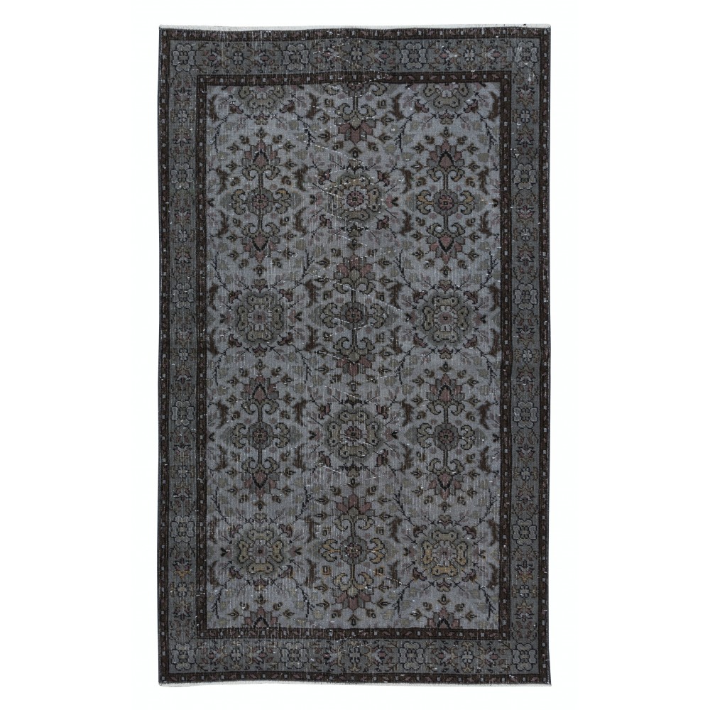 Gray Modern Handmade Turkish Rug, Floral Pattern Living Room Carpet