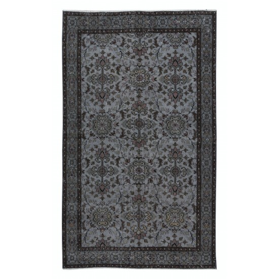 Gray Modern Handmade Turkish Rug, Floral Pattern Living Room Carpet