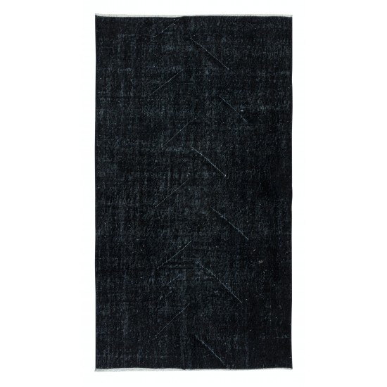 Turkish Area Rug in Black for Dining Room, Handmade Carpet for Living Room & Entryway