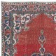 Traditional Vintage Hand-Knotted Turkish Oriental Rug in Red, Navy Blue & Beige