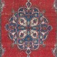 Traditional Vintage Hand-Knotted Turkish Oriental Rug in Red, Navy Blue & Beige