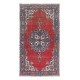 Traditional Vintage Hand-Knotted Turkish Oriental Rug in Red, Navy Blue & Beige