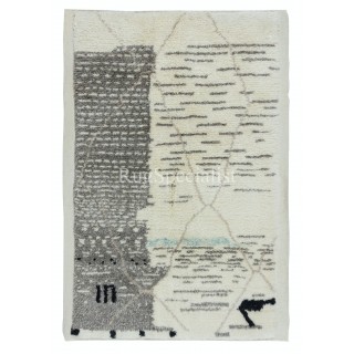 Modern Handmade Moroccan Berber Tulu Rug in Beige & Gray, 100% Wool