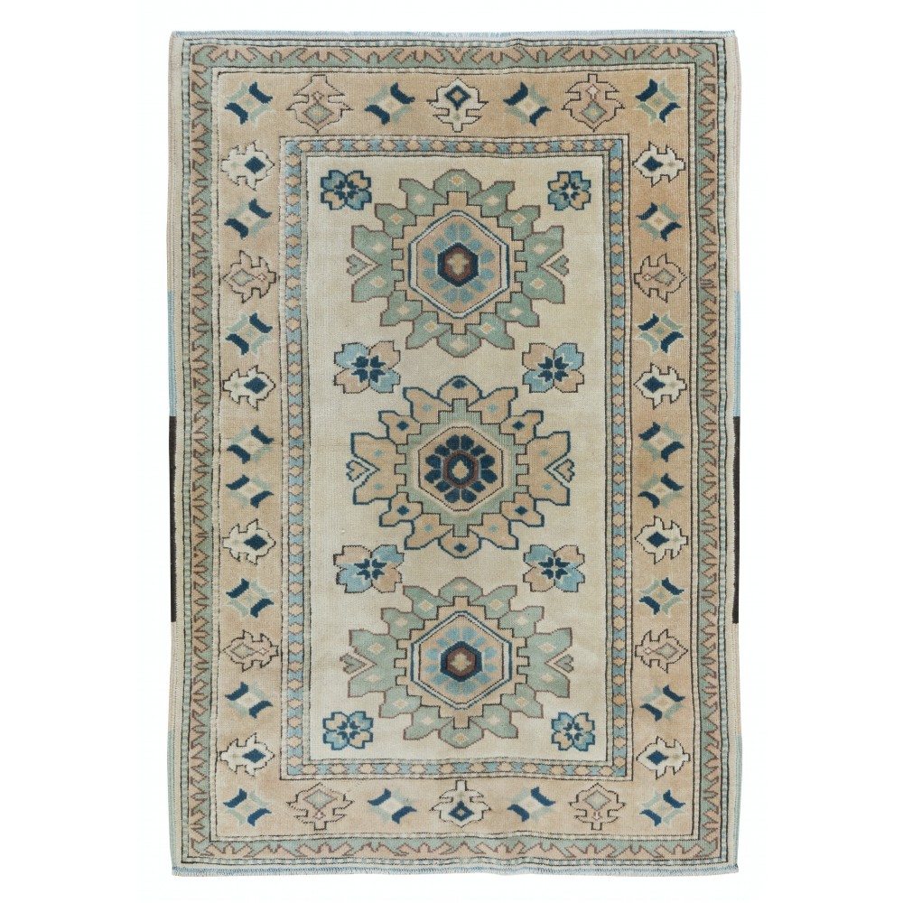 Vintage Turkish Rug with Medallions, Handmade Carpet, 100% Wool