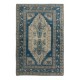 Vintage Turkish Rug in Dark Blue & Beige, Handmade Village Carpet, All Wool