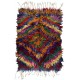 Multicolor Handmade Shag Pile Mohair Tulu Rug with Fringe, Vintage Shaggy Carpet, 100% Mohair Wool