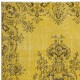 Authentic Handmade Turkish Rug Over-Dyed in Yellow, Vintage Carpet made of wool & cotton