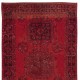 Hand Knotted Runner Rug for Hallway Decor. Modern Turkish Corridor Carpet in Dark Red