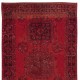 Hand Knotted Runner Rug for Hallway Decor. Modern Turkish Corridor Carpet in Dark Red