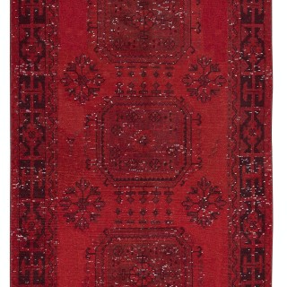 Hand Knotted Runner Rug for Hallway Decor. Modern Turkish Corridor Carpet in Dark Red Hand Knotted Runner Rug for Hallway Decor. Modern Turkish Corridor Carpet in Dark Red