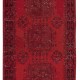 Hand Knotted Runner Rug for Hallway Decor. Modern Turkish Corridor Carpet in Dark Red