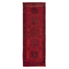 Hand Knotted Runner Rug for Hallway Decor. Modern Turkish Corridor Carpet in Dark Red