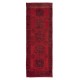 Hand Knotted Runner Rug for Hallway Decor. Modern Turkish Corridor Carpet in Dark Red