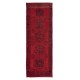 Hand Knotted Runner Rug for Hallway Decor. Modern Turkish Corridor Carpet in Dark Red