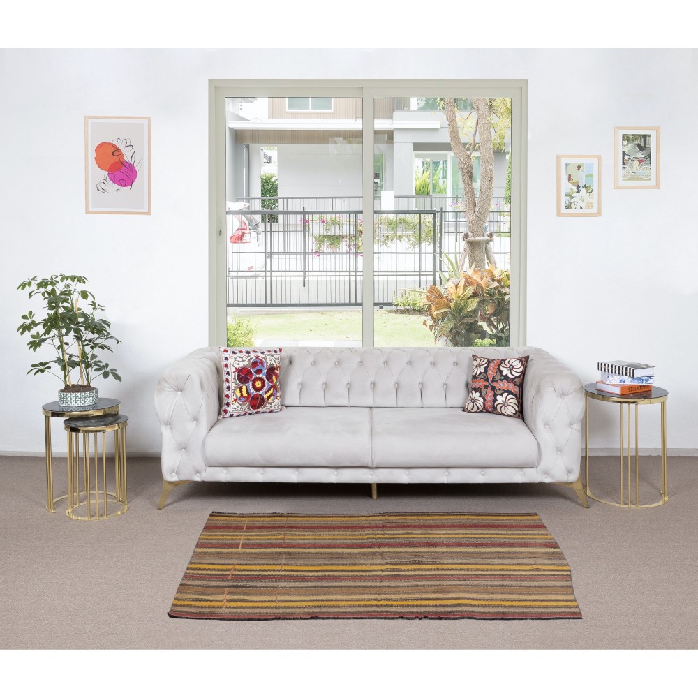 Colorful Hand-Woven Anatolian Kilim, Flat-Weave Vintage Rug, All Wool