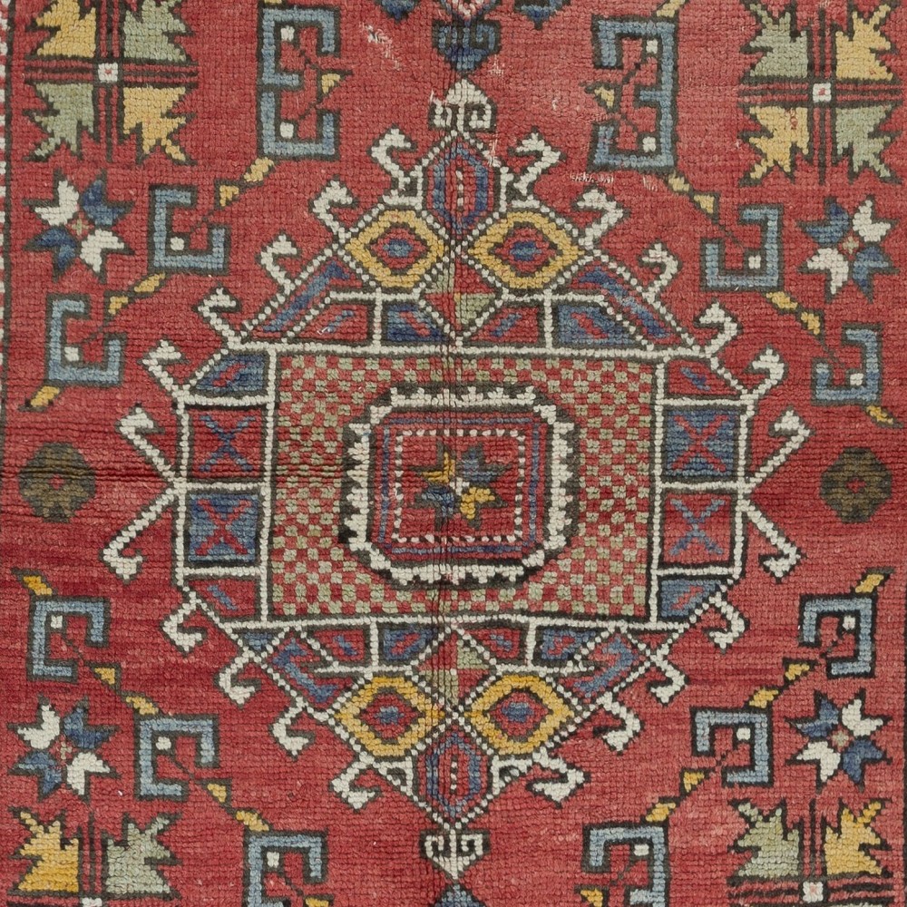 Semi Antique Turkish Bergama Rug in Red Color, 100% Wool