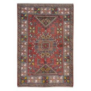 Semi Antique Turkish Bergama Rug in Red Color, 100% Wool