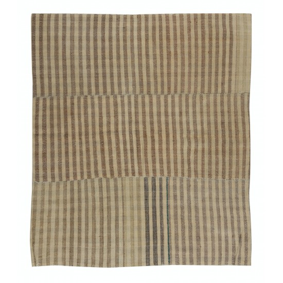 Flat-Weave Vintage Anatolian Kilim, Hand-Woven Striped Rug, 100% Wool