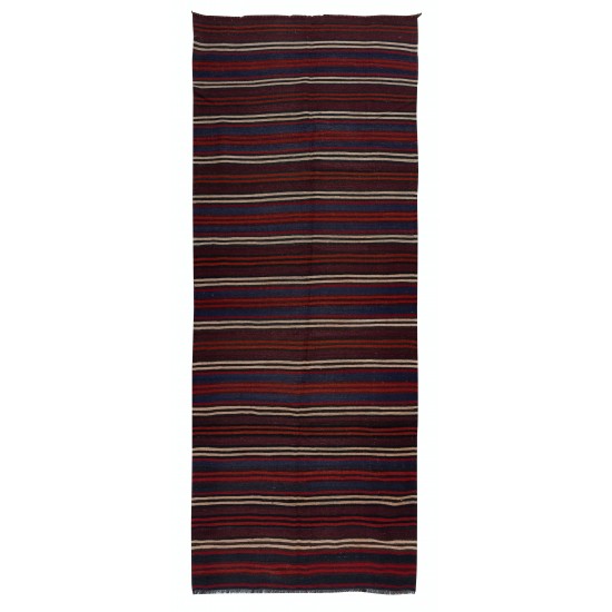 Hand-Woven Turkish Kilim with Striped Pattern, Flat-Weave Multicolor Rug, 100% Wool