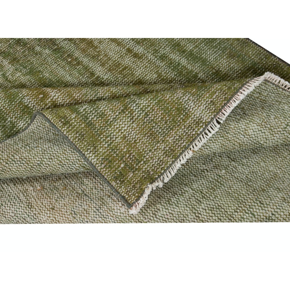 Handmade Anatolian Runner Rug in Moss Green, Decorative Contemporary Corridor Carpet
