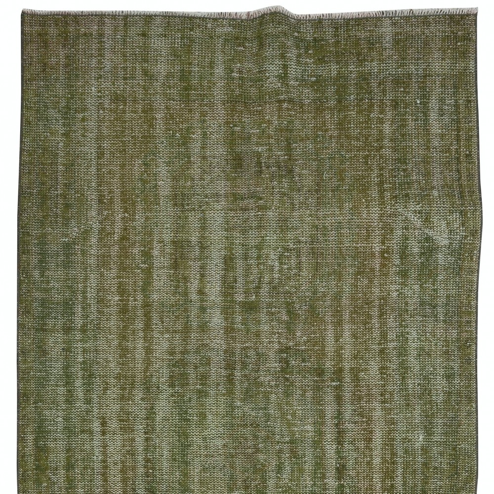 Handmade Anatolian Runner Rug in Moss Green, Decorative Contemporary Corridor Carpet