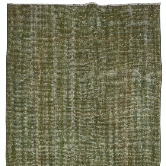 Handmade Anatolian Runner Rug in Moss Green, Decorative Contemporary Corridor Carpet