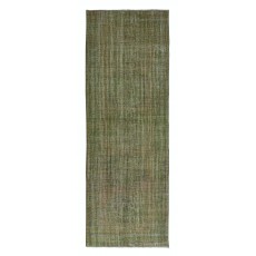 Handmade Anatolian Runner Rug in Moss Green, Decorative Contemporary Corridor Carpet