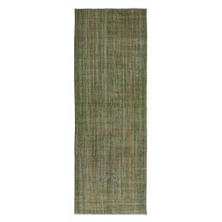 Handmade Anatolian Runner Rug in Moss Green, Decorative Contemporary Corridor Carpet