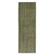 Handmade Anatolian Runner Rug in Moss Green, Decorative Contemporary Corridor Carpet
