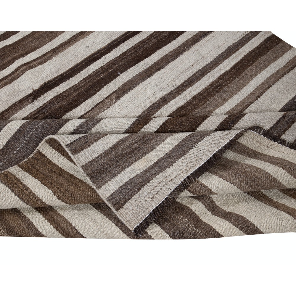 Vintage Anatolian Runner Kilim Made of Natural Beige & Brown Wool, Flat-Weave