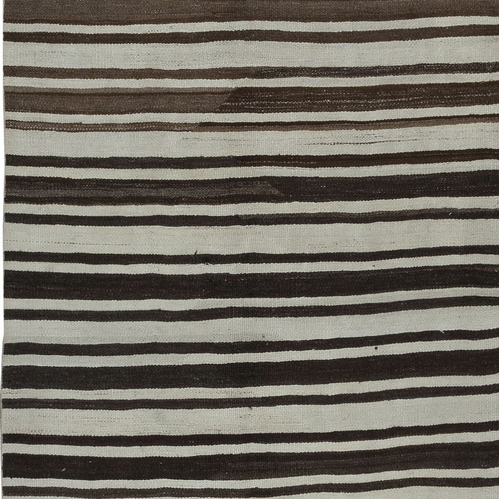 Vintage Anatolian Runner Kilim Made of Natural Beige & Brown Wool, Flat-Weave
