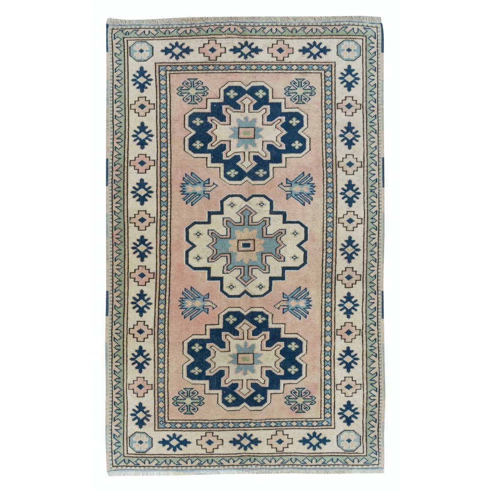Vintage Hand Knotted Turkish Area Rug for Living Room and Dining Room, 100% Wool