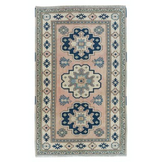 Vintage Hand Knotted Turkish Area Rug for Living Room and Dining Room, 100% Wool