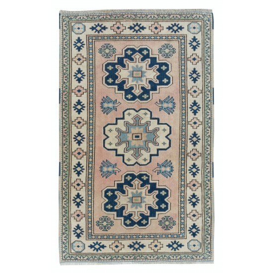 Hand Knotted Turkish Area Rug for Living Room, Vintage Carpet for Dining Room
