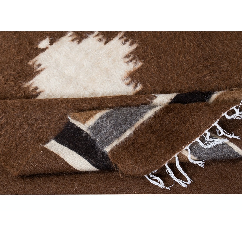 Kurdish Soft Mohair Kilim Rug. Floor Covering & Wall Hanging. Eastern Anatolia Sofa Throw. Vintage Bed Cover. Brown Blanket