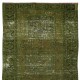 Hand Knotted Runner Rug for Hallway Decor. Modern Turkish Corridor Carpet in Green